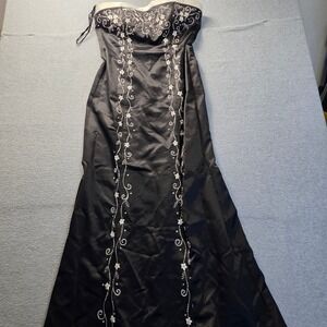 Prom Dress Womens Size 6 Black Strapless Embroidered Formal Niki Livas Gown Ball